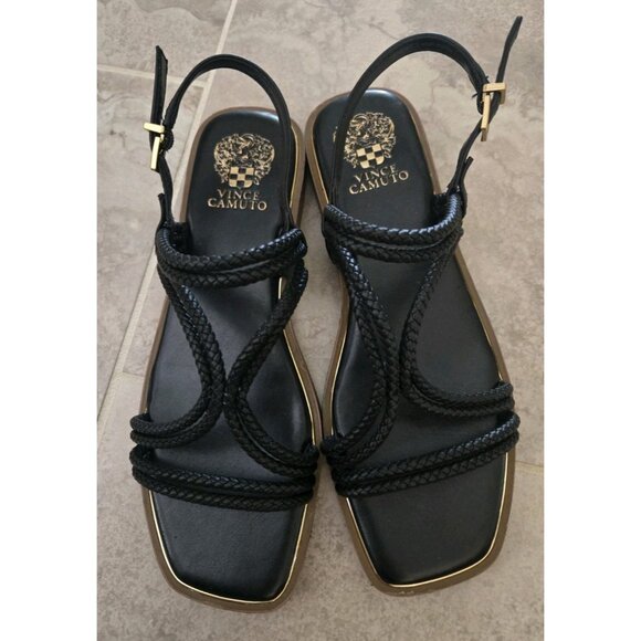 Vince Camuto Black Braided Flat Sandals 10M Buckle Womens - Picture 2 of 6